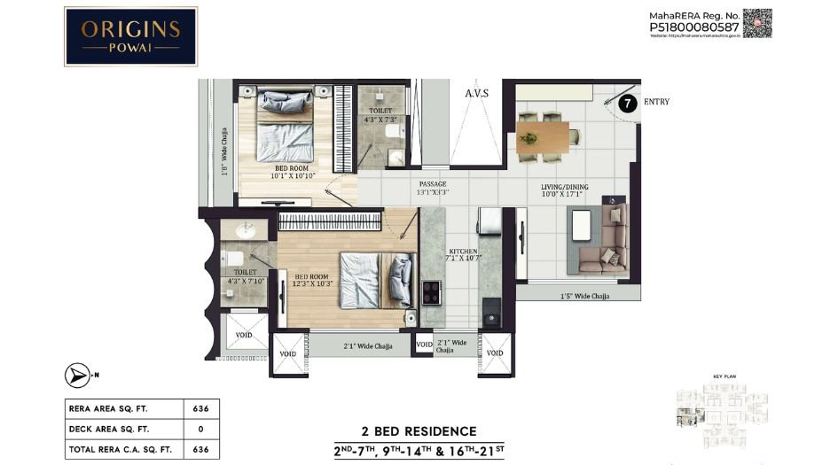 Origins-Powai-Floor-Plan-2 BHK-636 Sqft